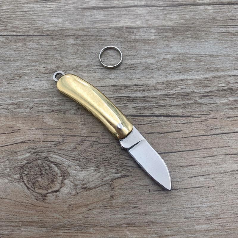 Brass Handle Steel Blade Outdoor EDC Portable Multi Cutter Knife Kitchen Gift Small Mini Pocket Folding Key Ring Knife Utility