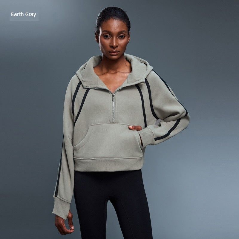 

Lu Same Style Micro Velvet Lined Turtleneck Half Zipper Sweatshirt Women s Fall and Winter Heattech Sports Tops Loose Leisure All-Matching Hoodie Earth Gray 6/8