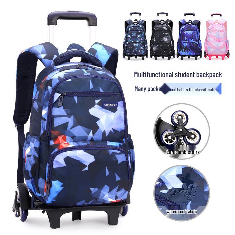 Sac à dos trolley à imprimé poisson naturel: Mode Grande Capacité pour Garçons & Filles, Idéal pour les Élèves du Primaire & du Collège