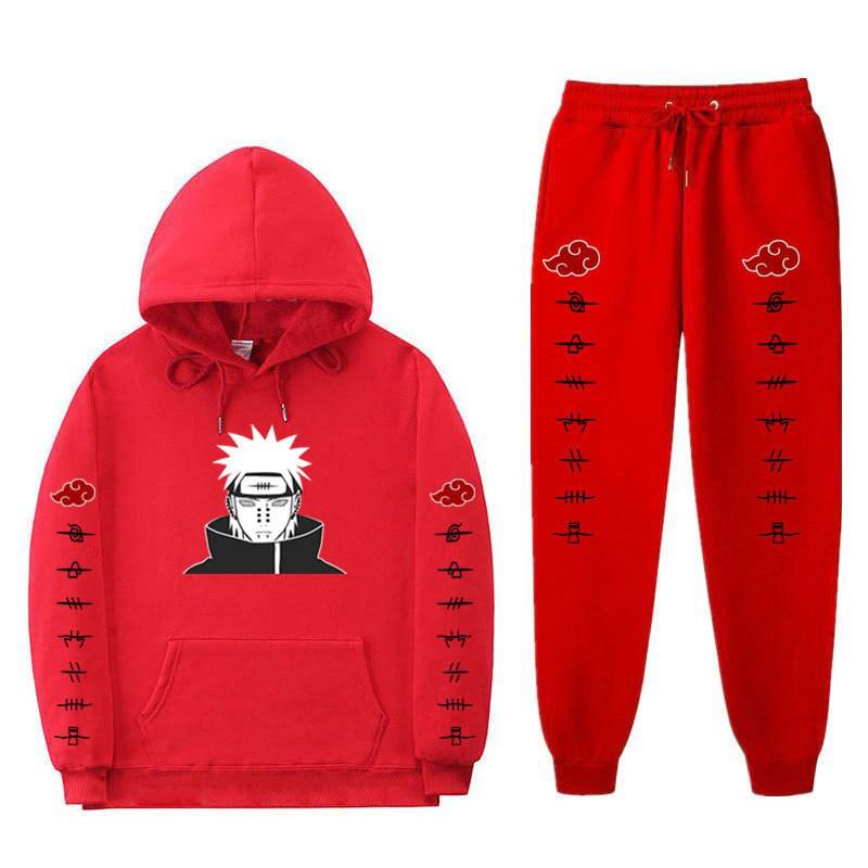 Pánská mikina s kapucí a fleecovou podšívkou Naruto Akatsuki Pain Tendo, ležérní sada oblečení s dlouhým rukávem