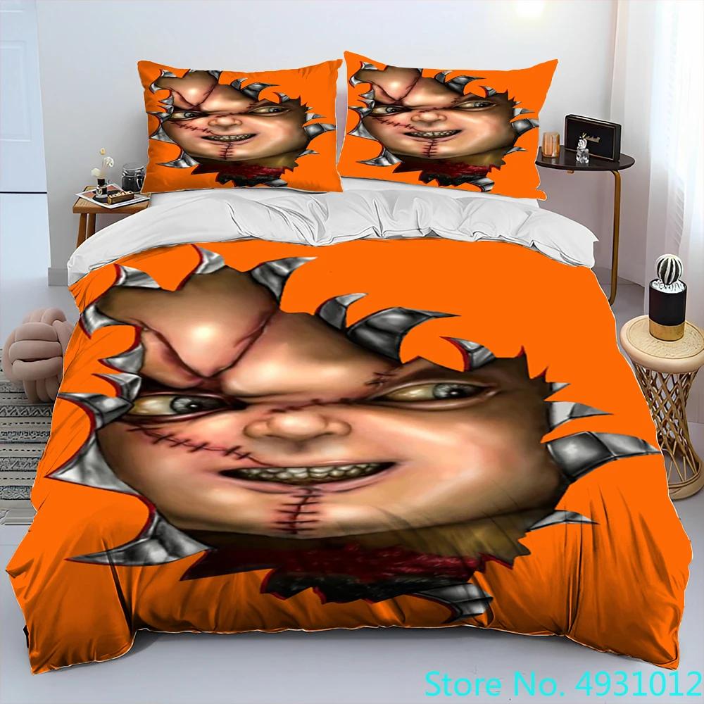 Horror Movie Character Chucky Saw Comforter Bedding Set,Duvet Cover Bed Set Quilt Cover Pillowcase,King Queen Size Bedding Set