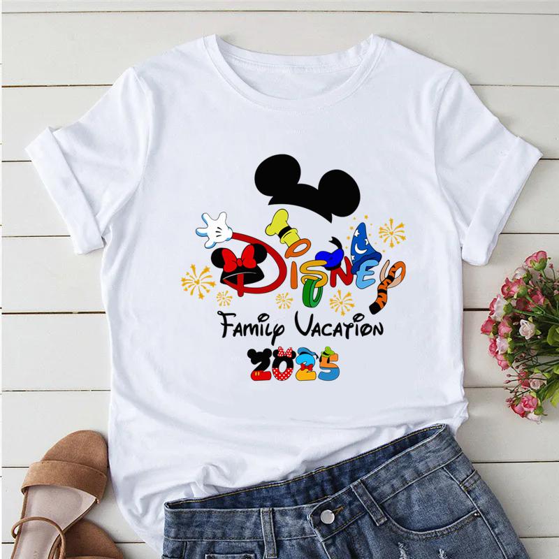 Disney Trip 2025 Printed Women Clothing White T-Shirts Y2k Fashion Female Streetwear Casual Tops Tee