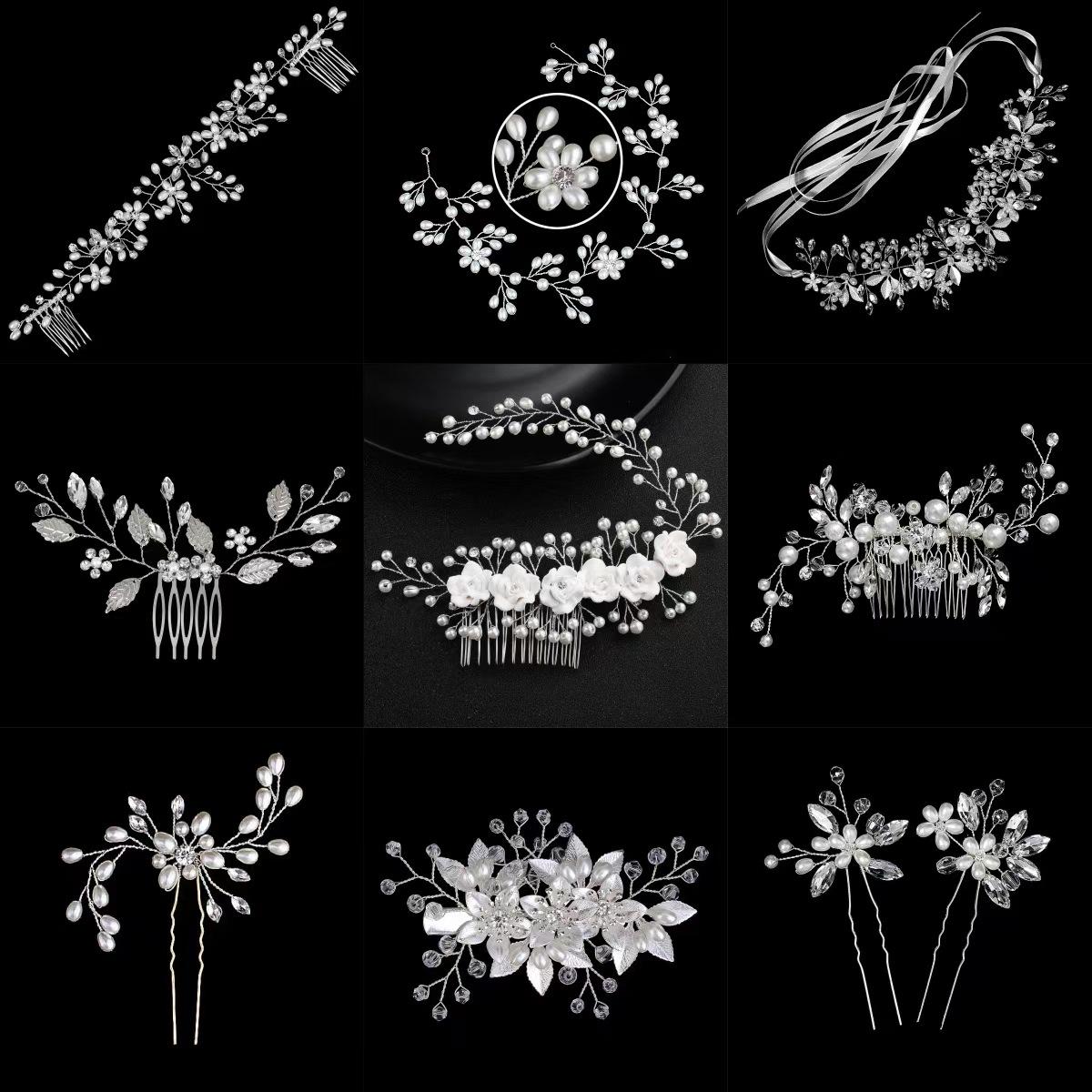 

Сделанный вручную свадебный гребень для волос с цветком из жемчуга и страз и листьями
