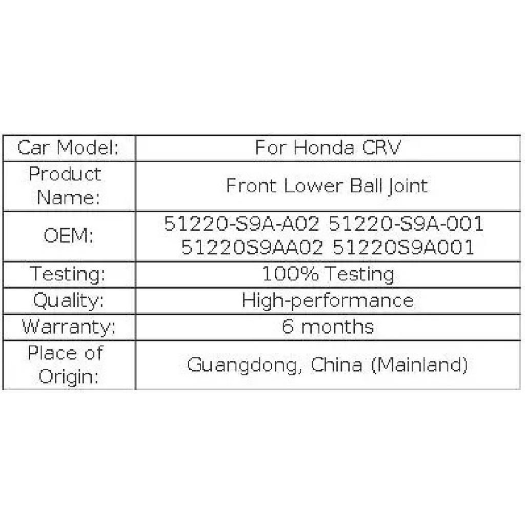 For Honda CRV RD5 RD6 RD7 2002-2006 Front Lower Ball Joint 51220-S9A-A02 51220-S9A-001 51220S9AA02 51220S9A001