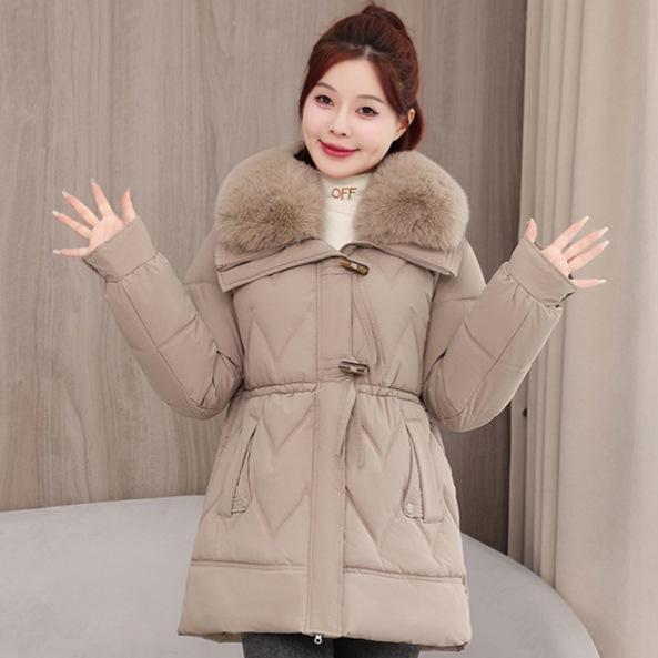 Medium and long large fur collar cotton clothes lapel new women's cotton-padded clothes, thickened loose large size coats in autumn and winter