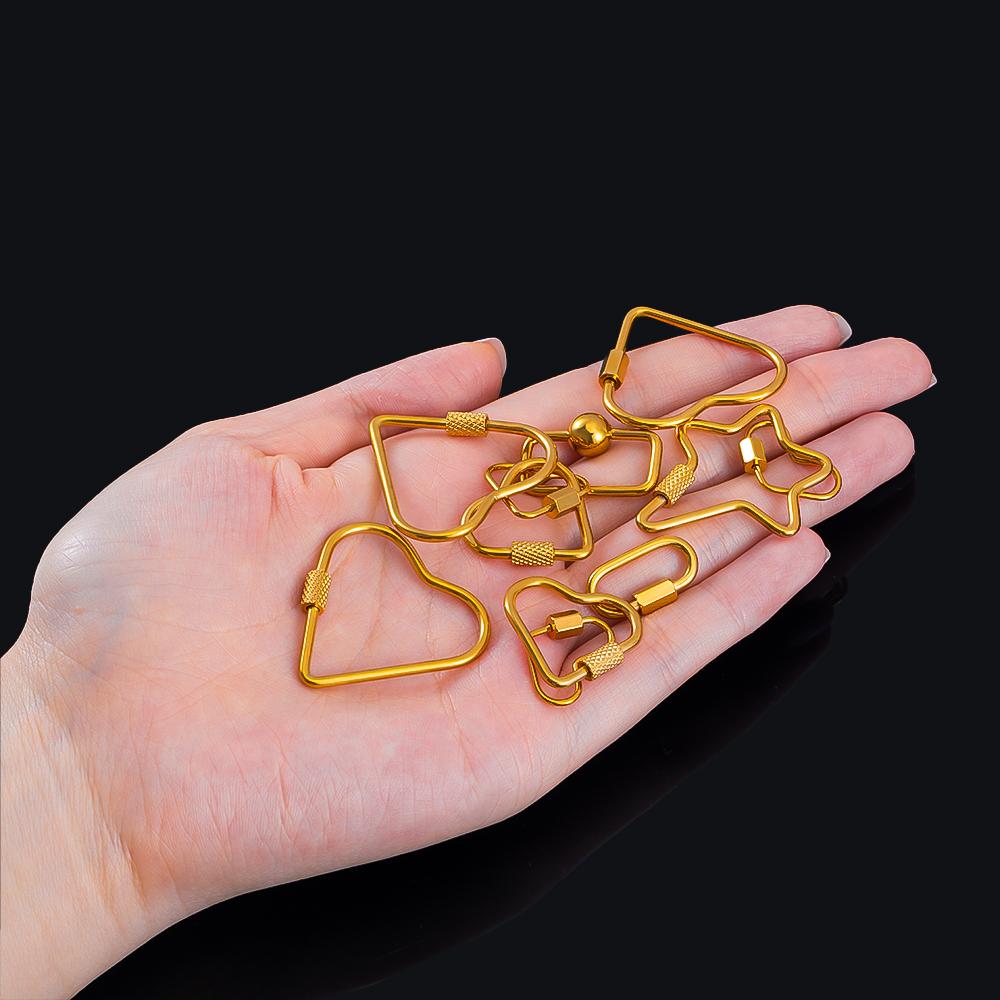 5pcs Stainless Steel D Oval Heart Shape Locking Carabiner Screw Clip Link Hook For DIY Keychain Holder Necklace Jewelry Making