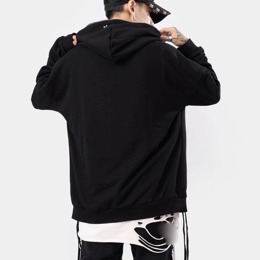 Felpa con cappuccio casual gotica Harajuku Y2K Streetwear High Street Felpa con cappuccio da uomo Retro Zip Up Manica lunga Giacca larga Cappotti