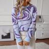 Women S Knitted Pullover Sweater Round Neck Loose Fit Colorful Pattern Spring