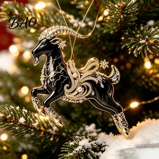 Personalized Gift for Family And Friends Black Goat Christmas Tree Hanging Ornament, 2D Acrylic Festive Clear Pattern Pendant Pendant, Decorative Car