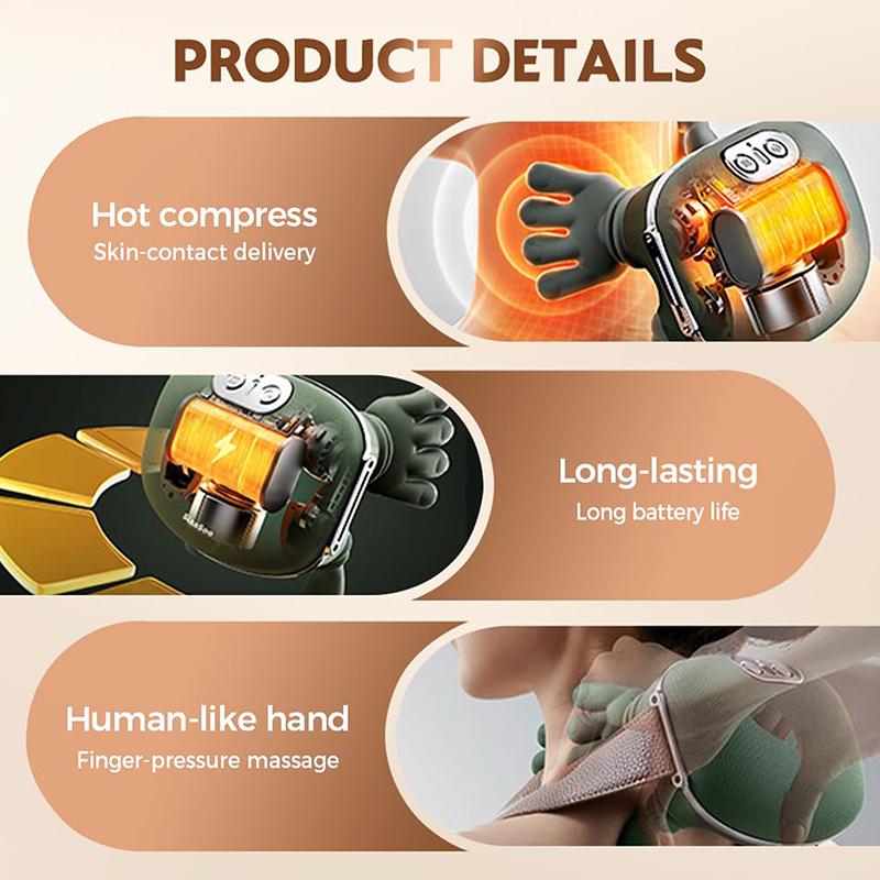 Gerçek El Simülasyonlu Boyun Masaj Aleti Kablosuz Taşınabilir Boyun ve Sırt Masaj Aleti Ağrı Giderme İçin 4D Yoğurma Masajı Tasarımı
