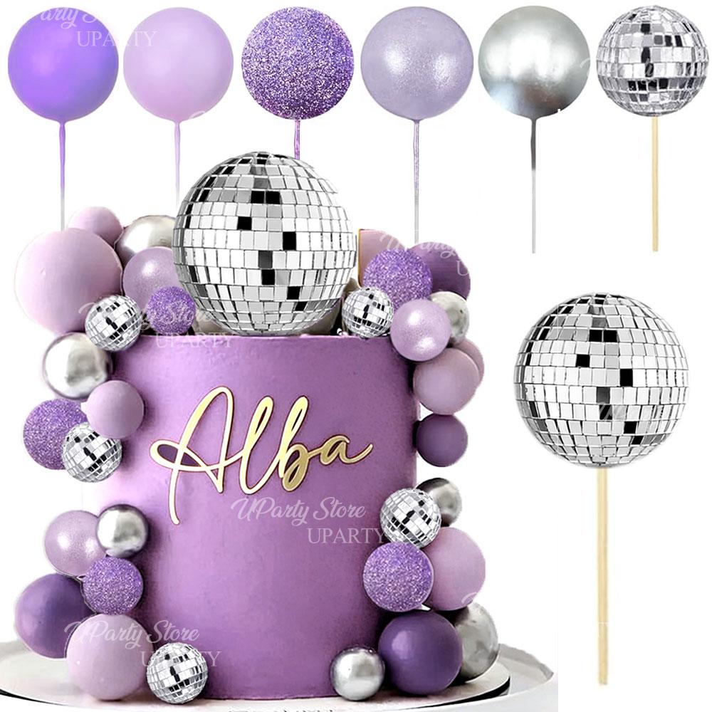 31pcs Disco Balls Cake Toppers Pearl Glitter Pink Cake Balls Mirror Disco Balls Cake Decoration for Birthday Wedding Party Decor 5