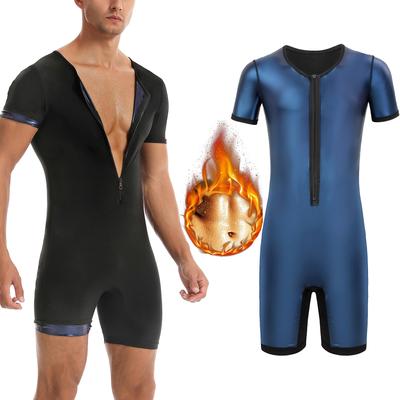 Costume de saună pentru bărbați, bluză cu capcană de căldură și transpirație cu pantaloni scurți de saună, modelator complet corporal, body pentru antrenament, salopete fitness, onesie, salopetă