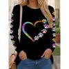 New 3D Heart Patterned Women's Long-Sleeved Round-neck T-Shirt Women's Urban Fashion Long-Sleeved Top For Autumn And Winter