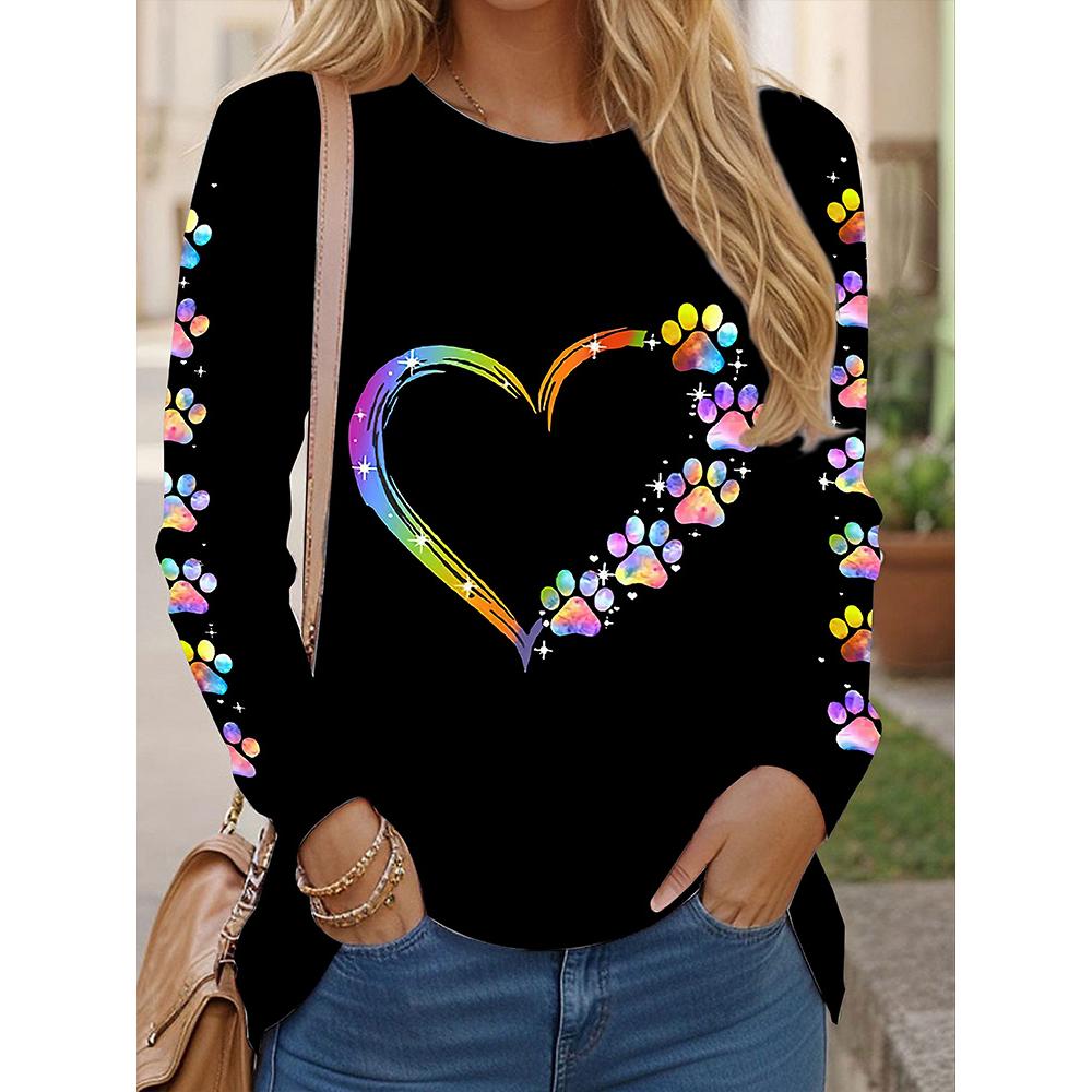 New 3D Heart Patterned Women's Long-Sleeved Round-neck T-Shirt Women's Urban Fashion Long-Sleeved Top For Autumn And Winter