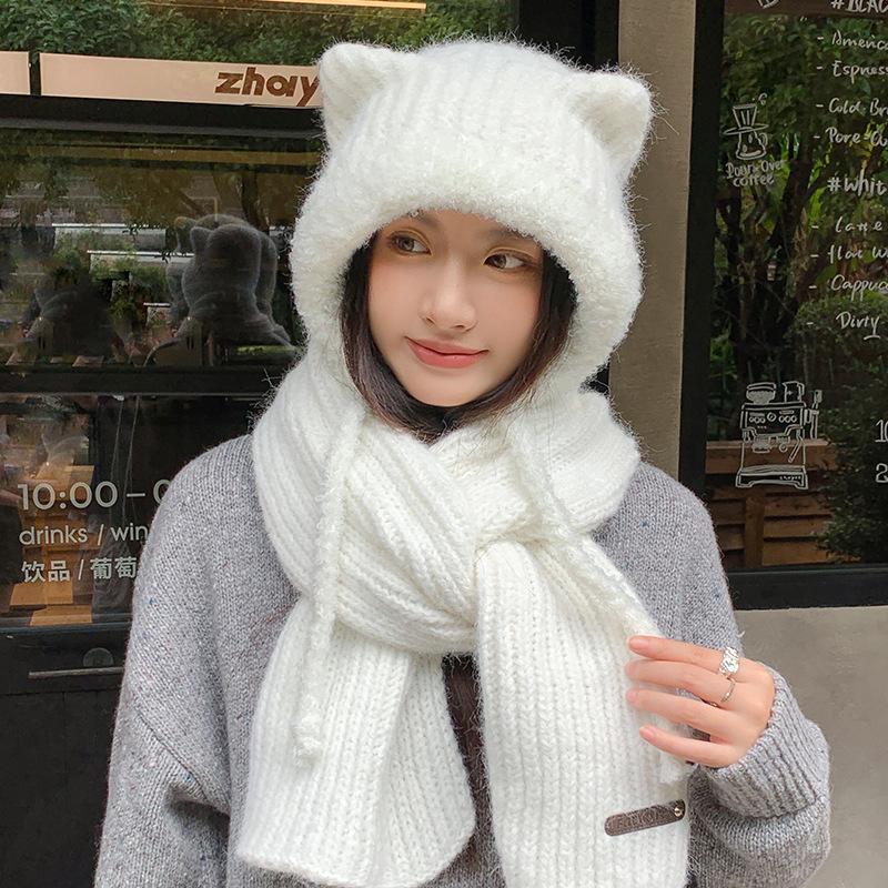 Winter New Cute Hat Women's Thickened Warm Ear Protection Hat Versatile Face Small Wool Hat Scarf Set
