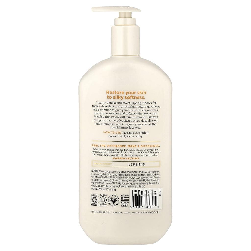 Soapbox Ultra Hydrating Body Lotion, Vanilla Bean + Fig, 473ml (16 Fl Oz)