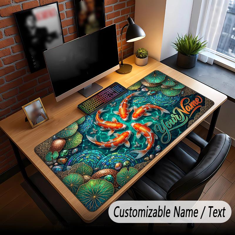 Koi Fish Theme Custom Mouse Pad Personalized With Name Text Customized Desk Mat For Office Home Decor