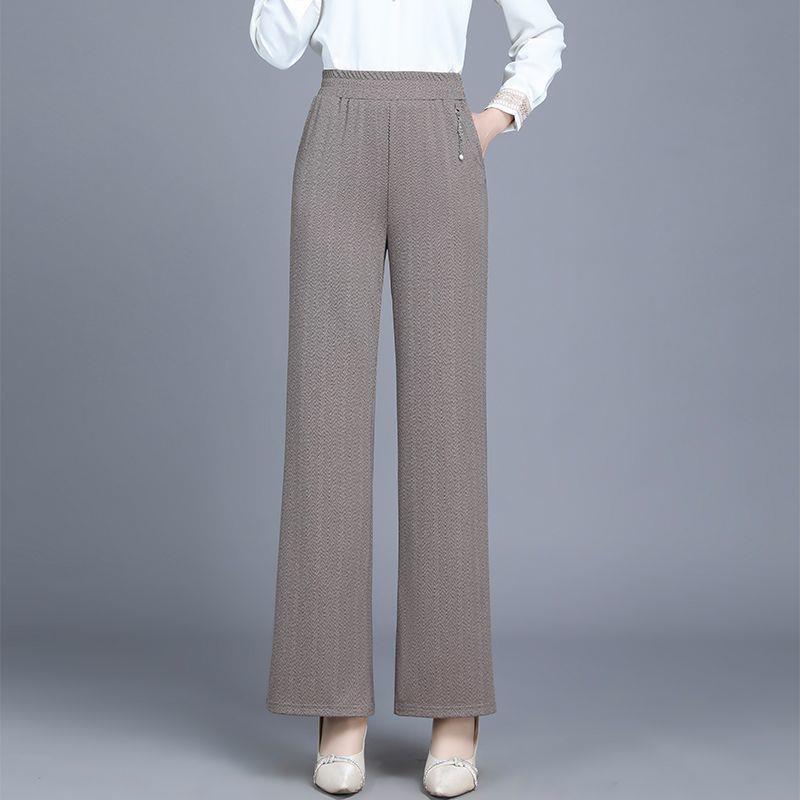 High-Waisted Loose Casual Women's Pants: Straight Leg, Elastic Waist, Wide Leg, Spring Style for Middle-Aged and Elderly
