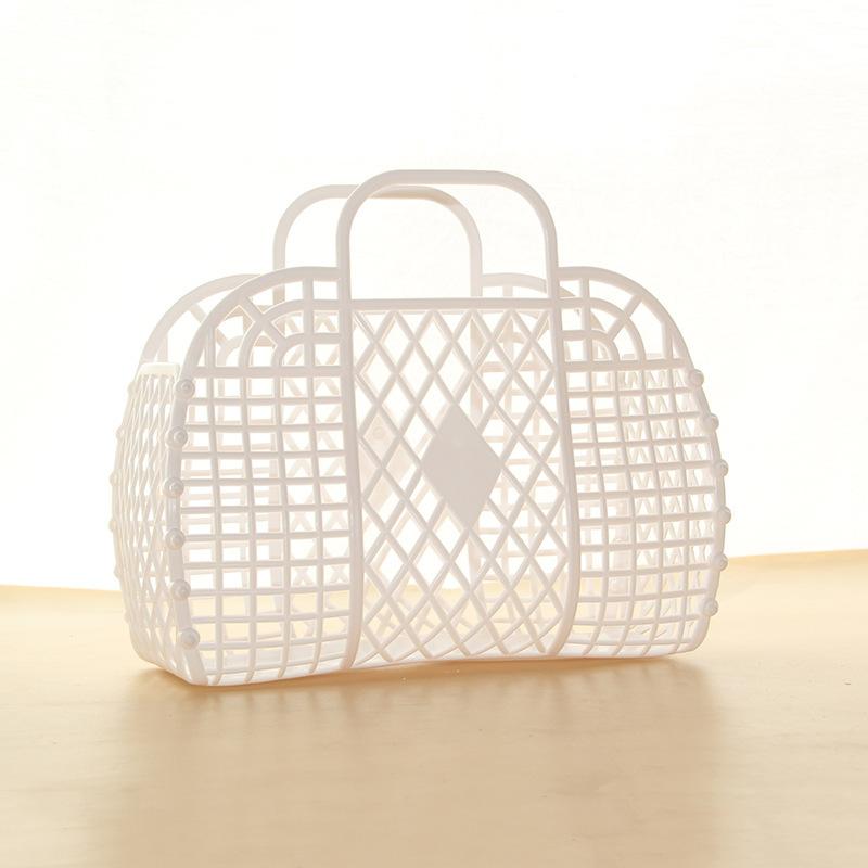 1pc, Collapsible Plastic Storage Basket Bag, Open Travel Cosmetic Organizer with Dual Handles Design, Toiletry Bag