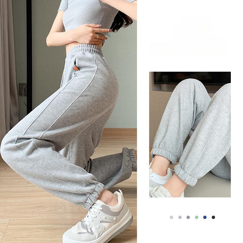 Pantalones deportivos negros y grises para mujer, pantalones deportivos holgados con ribete en las piernas, pantalones harén informales para primavera y otoño.