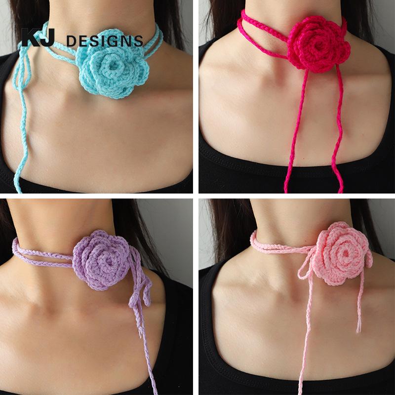 2024 Spring/Summer Handmade Multi-Color Rose Choker Necklace for Women