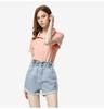 Korean Style Elastic Waist Denim Shorts - Women's High Waist Wide Leg Cuffed Hot Pants