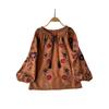 Retro Machine Embroidery Tops Women's 2024 Spring & Fall New V-neck Loose Slimming Lantern Sleeves Ethnic Style Shirt Fashion