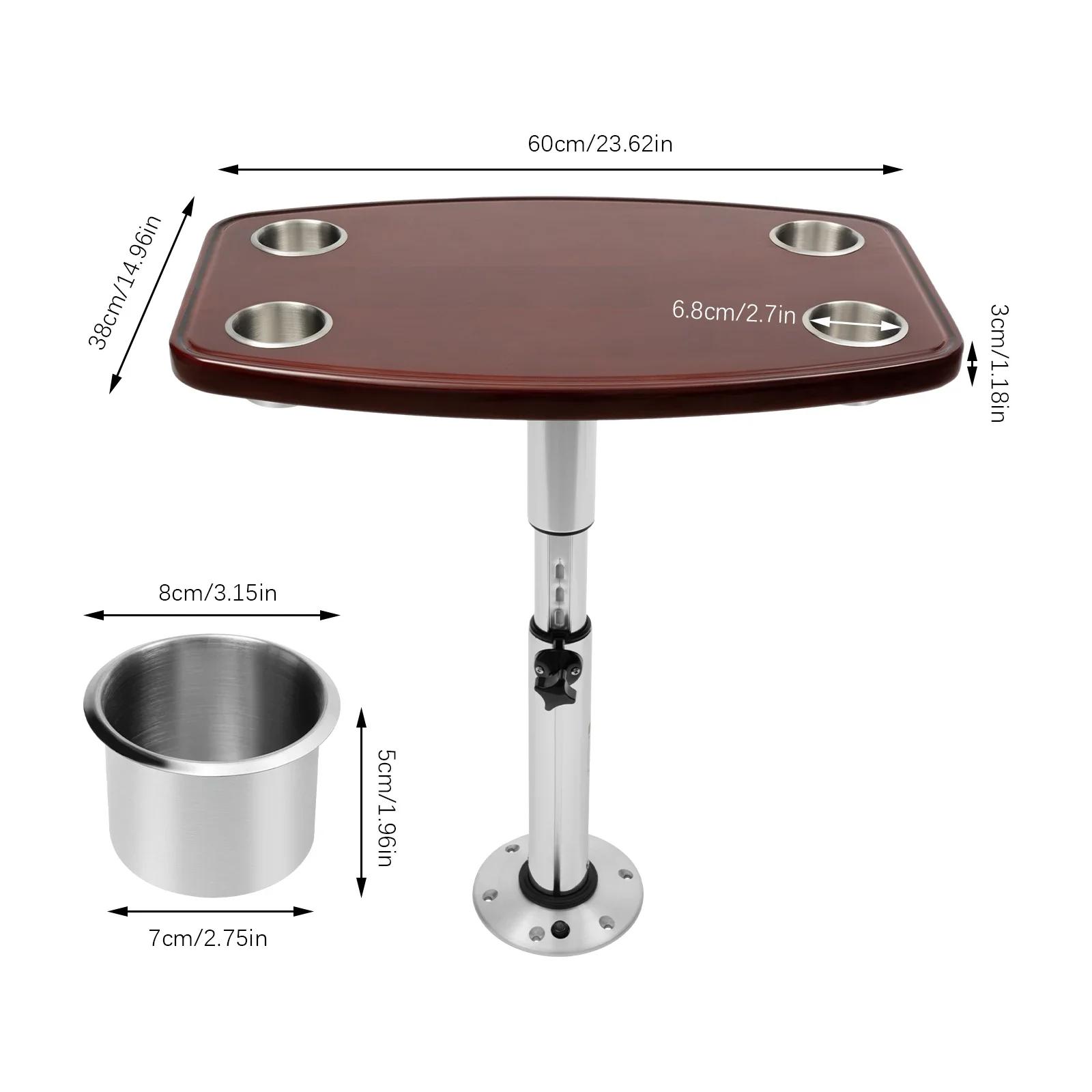 

RV Boat Marine Caravan Boat Table Height Ajustable Table Base 22-28 with 4 Cup Holder Rectangle Caravan for RV Marine Boat коричневый