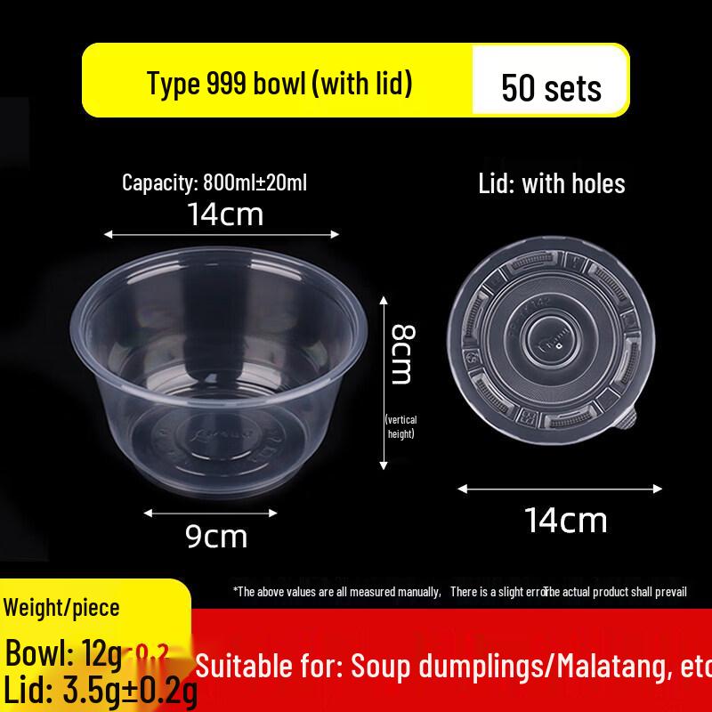 Thickened Disposable Plastic Takeout Bowl with Lid
