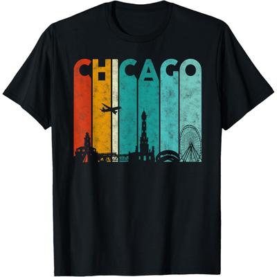 Koszulka Chicago w stylu vintage retro z sylwetką miasta i samolotem