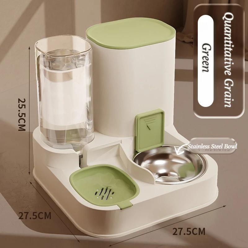 

2-in-1 Pet Feeder Cat Automatic Dispenser Large Capacity Feeding And Drinking For Dog Bowl Cat Bowl Pet Food Container Feeder зелёный