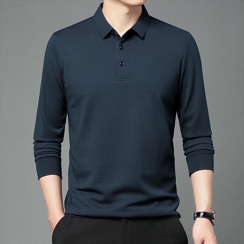 New Autumn Polo T-shirt  Mens Solid Color Waffle Long Sleeve Golf Polo Shirts Quality Ropa Hombre Social Business Polos Men