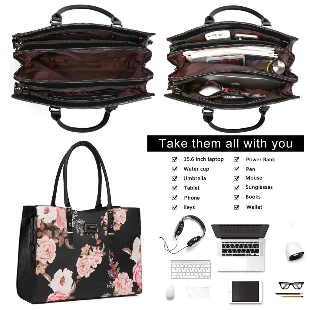 Torba na laptopa kompatybilna z MacBookiem Pro 16 cali M4 M3 M2 cale Peony wodoodporna aktówka z regulowanym uchwytem z PU [MOSISO] Torba, 2025-2021 M1, 15-15,6