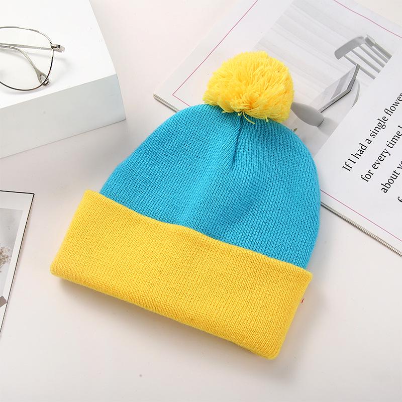 European & American Color Block Pom Pom Knit Hat for Autumn/Winter - Red & White Halloween Edition