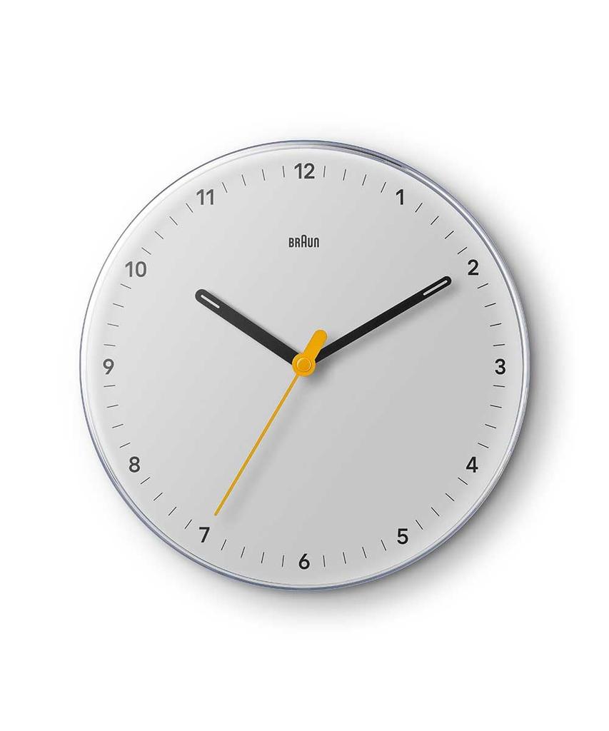 BRAUN Analog Wall Clock, White, 23cm Diameter, BC26W