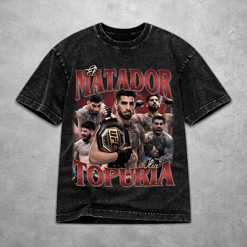 Camiseta Vintage Hombres Mujeres 2026 El Matador Ilia Topuria Camisetas Oversize Lavadas Ropa