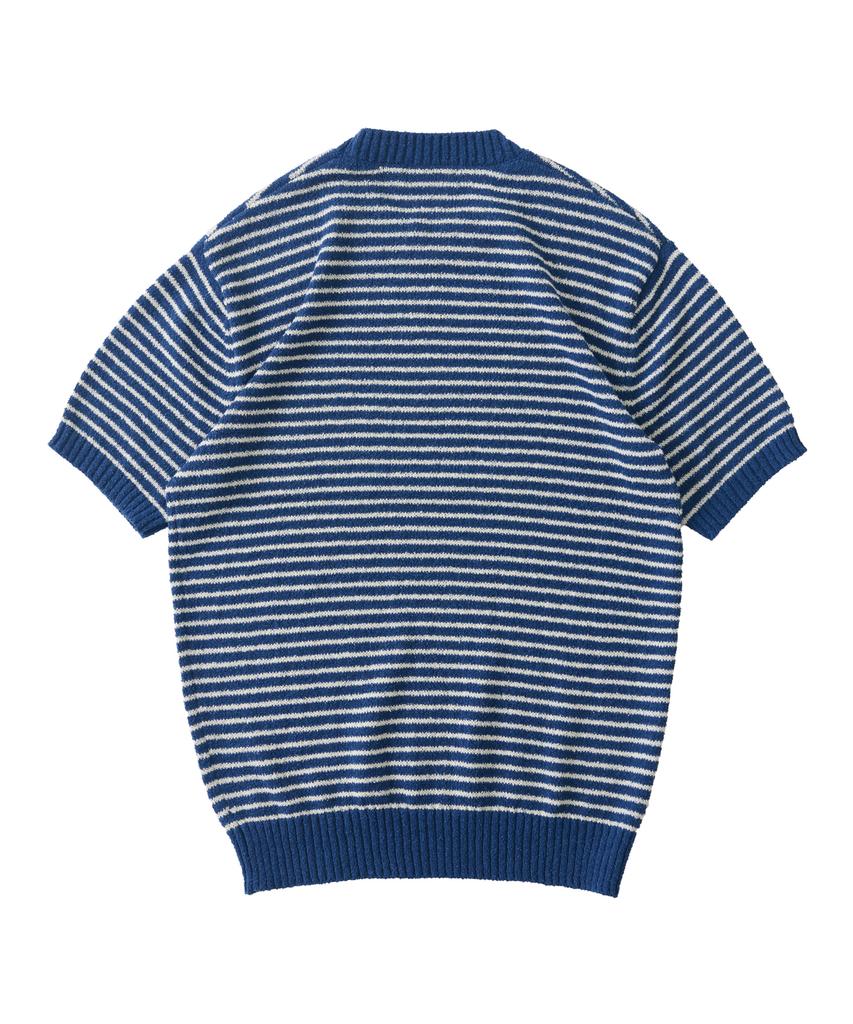 ANALOG MOOD Marine Stripe Round Short Sleeve Knit (Blue)