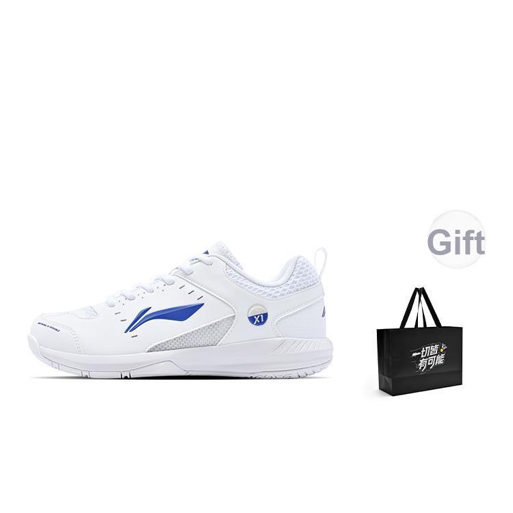 New LiNing Feather Anti Slip And Wear Resistant Lightweight Low Top Badminton Shoes Unisex White Blue AYTU049-6