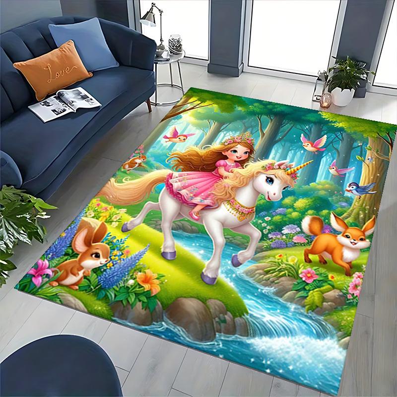 1pc Princess Unicorn Fantasy Office Chair Mat - Anime Cartoon Design, Non-Slip Carpet for Home Decor, Suitable for All Seasons.H094