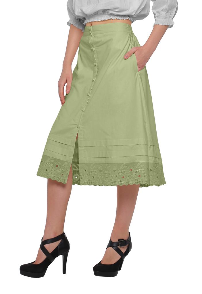 Moomaya Solid Cotton Skirts For Women Button Down A-Line Knee Length Skirts