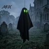 Outdoor Holiday Decor Halloween Hanging Ghost Decoration, Spooky Black Fabric with Green Props Eyes for Outside Tree, Porch, Yard, Lawn, Haunted House
