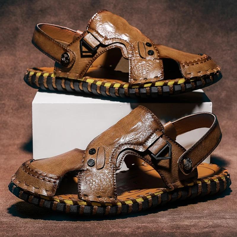 Fashion Men's Summer Sandals Handmade Genuine Leather Beach Flip Flops Men Classic Roman Male Sandals Outdoor Dual-Purpose Slippers Man