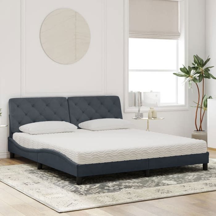 VidaXL Lit avec Matelas, Lit Rembourré avec Coussin de Tête de Lit, Lit Double, Lit Adulte de Chambre à Coucher Intérieur, 3208671