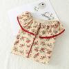 1011 new crepe cotton yarn long-sleeved retro shoulder-plugged nightdress loose large size long-sleeved trousers homewear