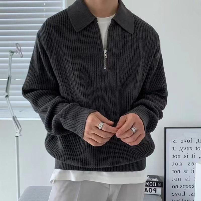 Men S Half Zip Vintage Loose Fit Knit Sweater Casual Top