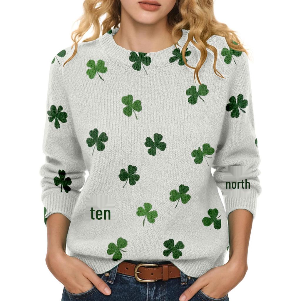 LXF-YT52 Saint Patrick's Day Fair Isle Pullover Sweater - Long Sleeve, Spring and Autumn Fashion.