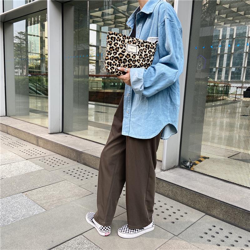 Korean Fashion Leopard & Zebra Print Canvas Makeup Clutch for Women - Convenient Toiletry Storage Bag
