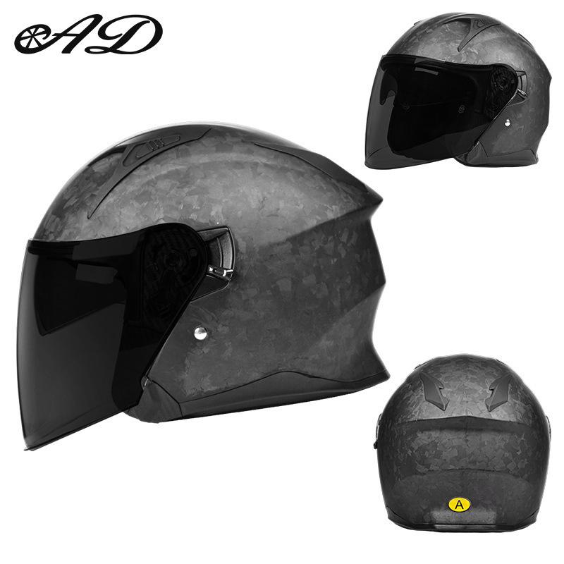 AD Carbon Fiber Three-Quarter Motorcycle Helmet - All-Season Safety for Scooter & Cruiser Riders