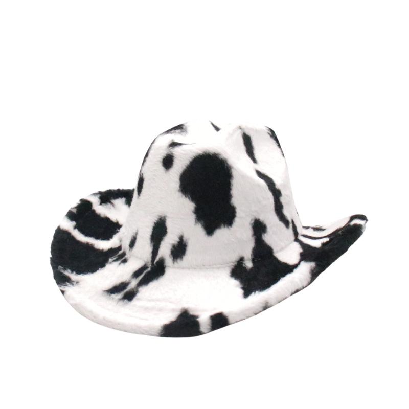 

Hat Women S New Foreign Trade Velvet Milk Pattern Western Cowboy Hat Fashionable Thickened Cold And Warm One-Word Top Hat one size (one word)