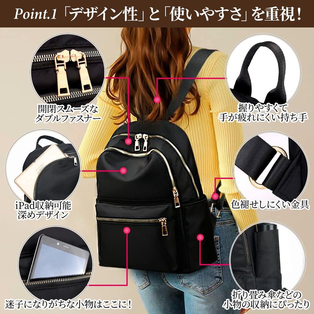 fortulux A4 Large for Commuting and Black Size Women's Backpack, Size, Lightweight, Capacity, Waterproof, Travel, (Black, M)